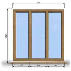 1095mm (W) x 1145mm (H) Wooden Stormproof Window - 3 Pane Non-Opening Windows - Toughened Safety Glass