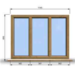 1145mm (W) x 895mm (H) Wooden Stormproof Window - 3 Pane Non-Opening Windows - Toughened Safety Glass