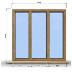 1145mm (W) x 1145mm (H) Wooden Stormproof Window - 3 Pane Non-Opening Windows - Toughened Safety Glass