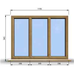 1195mm (W) x 945mm (H) Wooden Stormproof Window - 3 Pane Non-Opening Windows - Toughened Safety Glass