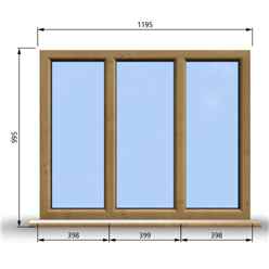1195mm (W) x 995mm (H) Wooden Stormproof Window - 3 Pane Non-Opening Windows - Toughened Safety Glass