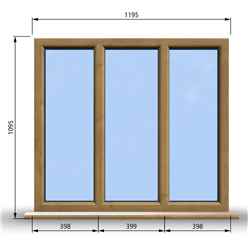 1195mm (W) x 1095mm (H) Wooden Stormproof Window - 3 Pane Non-Opening Windows - Toughened Safety Glass