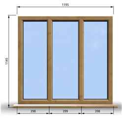 1195mm (W) x 1145mm (H) Wooden Stormproof Window - 3 Pane Non-Opening Windows - Toughened Safety Glass