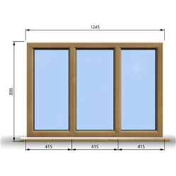1245mm (W) x 895mm (H) Wooden Stormproof Window - 3 Pane Non-Opening Windows - Toughened Safety Glass