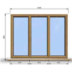 1245mm (W) x 995mm (H) Wooden Stormproof Window - 3 Pane Non-Opening Windows - Toughened Safety Glass