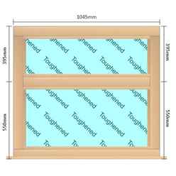 1045mm (W) x 945mm (H) Wooden Stormproof Window - 2 Horizontal Non-Opening Windows -Toughened Safety Glass