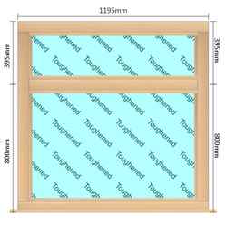 1195mm (W) x 1195mm (H) Wooden Stormproof Window - 2 Horizontal Non-Opening Windows -Toughened Safety Glass