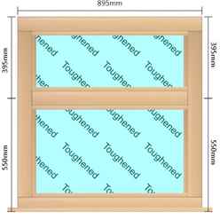 895mm (W) x 945mm (H) Wooden Stormproof Window - 2 Horizontal Non-Opening Windows -Toughened Safety Glass