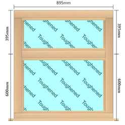 895mm (W) x 995mm (H) Wooden Stormproof Window - 2 Horizontal Non-Opening Windows -Toughened Safety Glass