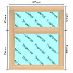 895mm (W) x 1045mm (H) Wooden Stormproof Window - 2 Horizontal Non-Opening Windows -Toughened Safety Glass