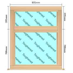 895mm (W) x 1095mm (H) Wooden Stormproof Window - 2 Horizontal Non-Opening Windows -Toughened Safety Glass