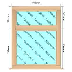 895mm (W) x 1145mm (H) Wooden Stormproof Window - 2 Horizontal Non-Opening Windows -Toughened Safety Glass