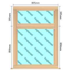 895mm (W) x 1245mm (H) Wooden Stormproof Window - 2 Horizontal Non-Opening Windows -Toughened Safety Glass
