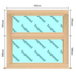 945mm (W) x 895mm (H) Wooden Stormproof Window - 2 Horizontal Non-Opening Windows -Toughened Safety Glass