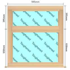 945mm (W) x 1045mm (H) Wooden Stormproof Window - 2 Horizontal Non-Opening Windows -Toughened Safety Glass