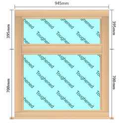 945mm (W) x 1095mm (H) Wooden Stormproof Window - 2 Horizontal Non-Opening Windows -Toughened Safety Glass
