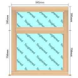 945mm (W) x 1145mm (H) Wooden Stormproof Window - 2 Horizontal Non-Opening Windows -Toughened Safety Glass