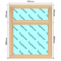 945mm (W) x 1195mm (H) Wooden Stormproof Window - 2 Horizontal Non-Opening Windows -Toughened Safety Glass