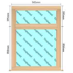 945mm (W) x 1245mm (H) Wooden Stormproof Window - 2 Horizontal Non-Opening Windows -Toughened Safety Glass