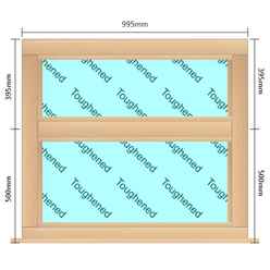 995mm (W) x 895mm (H) Wooden Stormproof Window - 2 Horizontal Non-Opening Windows -Toughened Safety Glass