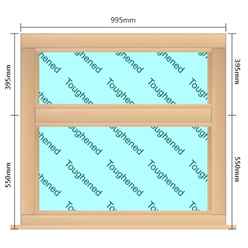 995mm (W) x 945mm (H) Wooden Stormproof Window - 2 Horizontal Non-Opening Windows -Toughened Safety Glass