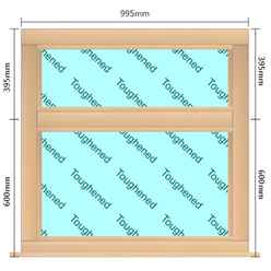 995mm (W) x 995mm (H) Wooden Stormproof Window - 2 Horizontal Non-Opening Windows -Toughened Safety Glass