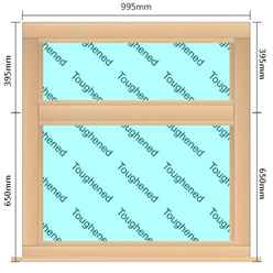 995mm (W) x 1045mm (H) Wooden Stormproof Window - 2 Horizontal Non-Opening Windows -Toughened Safety Glass