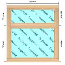 995mm (W) x 1095mm (H) Wooden Stormproof Window - 2 Horizontal Non-Opening Windows -Toughened Safety Glass