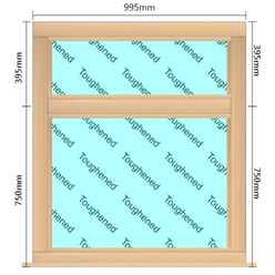995mm (W) x 1145mm (H) Wooden Stormproof Window - 2 Horizontal Non-Opening Windows -Toughened Safety Glass