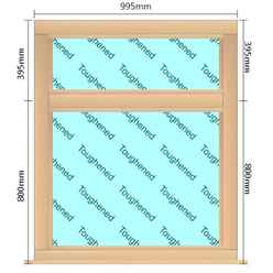 995mm (W) x 1195mm (H) Wooden Stormproof Window - 2 Horizontal Non-Opening Windows -Toughened Safety Glass