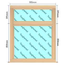 995mm (W) x 1245mm (H) Wooden Stormproof Window - 2 Horizontal Non-Opening Windows -Toughened Safety Glass