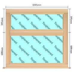 1045mm (W) x 995mm (H) Wooden Stormproof Window - 2 Horizontal Non-Opening Windows -Toughened Safety Glass