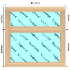 1045mm (W) x 1045mm (H) Wooden Stormproof Window - 2 Horizontal Non-Opening Windows -Toughened Safety Glass