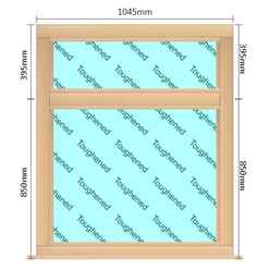 1045mm (W) x 1245mm (H) Wooden Stormproof Window - 2 Horizontal Non-Opening Windows -Toughened Safety Glass