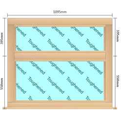 1095mm (W) x 945mm (H) Wooden Stormproof Window - 2 Horizontal Non-Opening Windows -Toughened Safety Glass