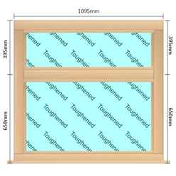 1095mm (W) x 1045mm (H) Wooden Stormproof Window - 2 Horizontal Non-Opening Windows -Toughened Safety Glass