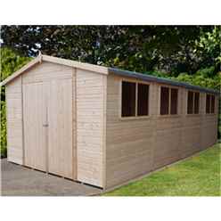 20 x 10 (5.99m x 2.99m) - Tongue & Groove - Garden Shed / Workshop - 6 Windows - Double - 12mm Tongue and Groove Floor and Roof 