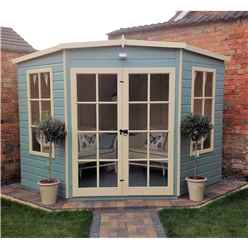 7 x 7 (1.98m x 2.05m) - Premier Corner Wooden Summerhouse - Double Doors - 12mm T&G Walls & Floor
