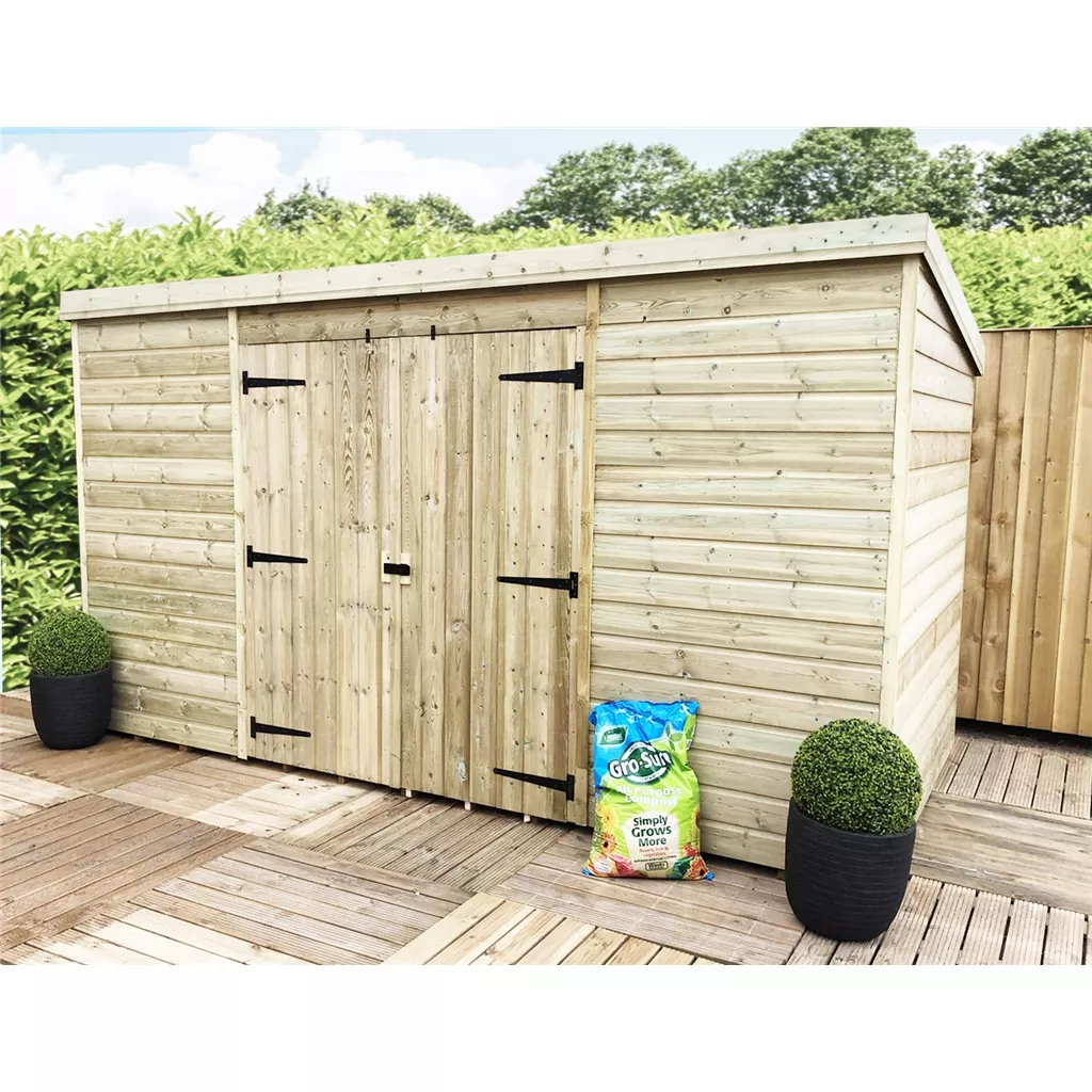 10 x 4 Pressure Treated Windowless T&G Pent Shed With Double Doors (centre)