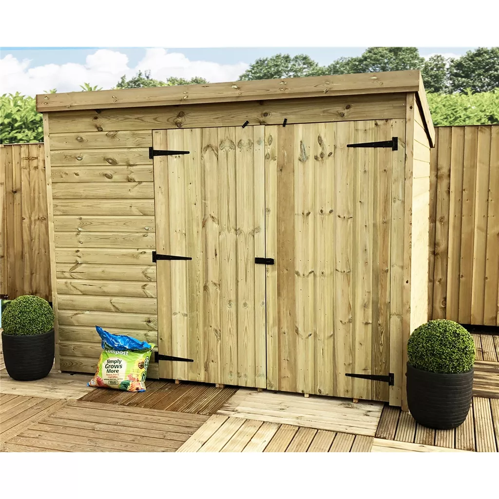 7 x 3 Windowless Pressure Treated T&G Pent Shed With Double Doors