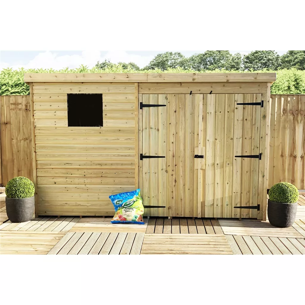10 x 7 Pressure Treated T&G Pent Shed With 1 Windows, Double Door