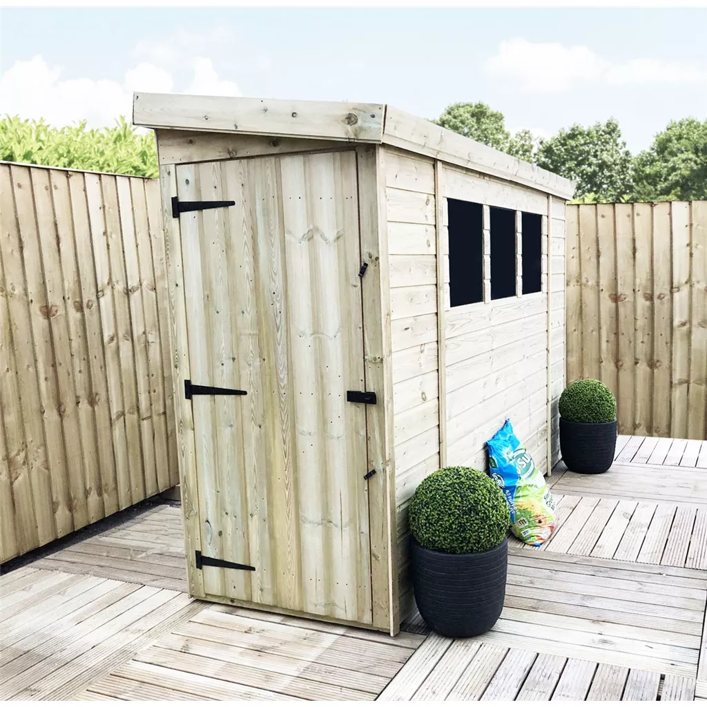10 x 3 Reverse Pressure Treated T&G Pent Shed With 3 Windows, Single Door