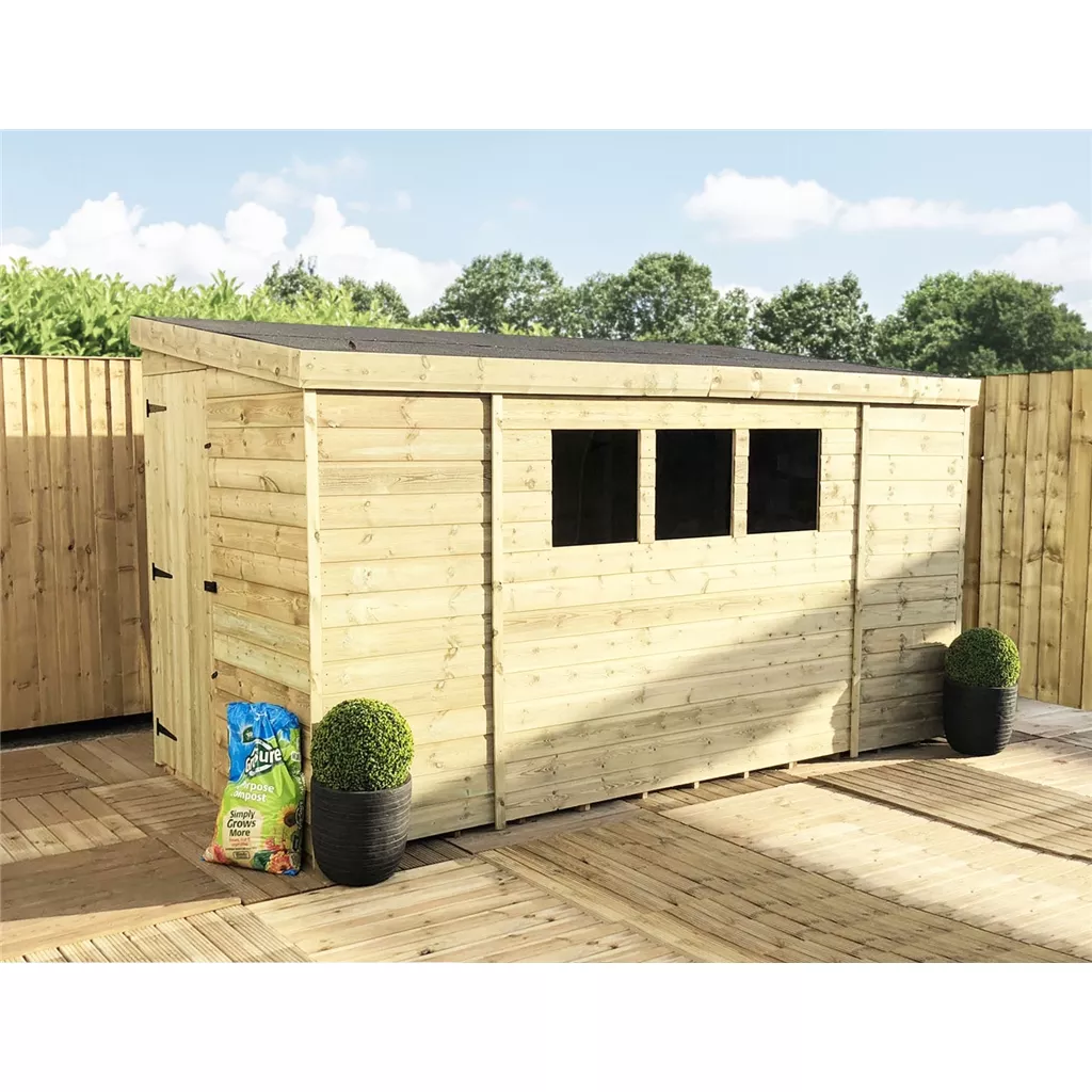 9 x 5 Reverse Pressure Treated T&G Pent Shed With 3 Windows And Side Door