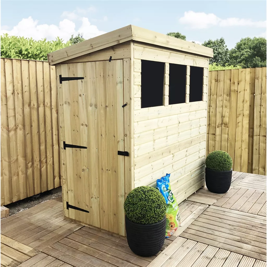 7 x 3 Pressure Treated T&G Pent Shed With 3 Windows And Side Door