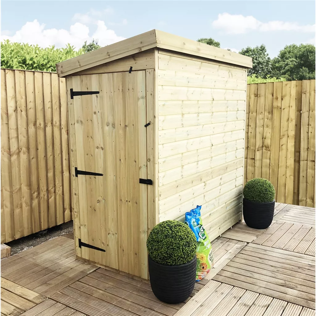 4 x 4 Windowless Pressure Treated T&G Pent Shed With Side Door