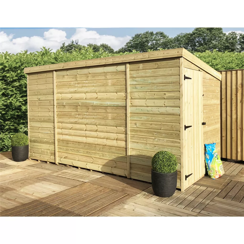 12 x 7 Windowless Pressure Treated T&G Pent Shed With Side Door