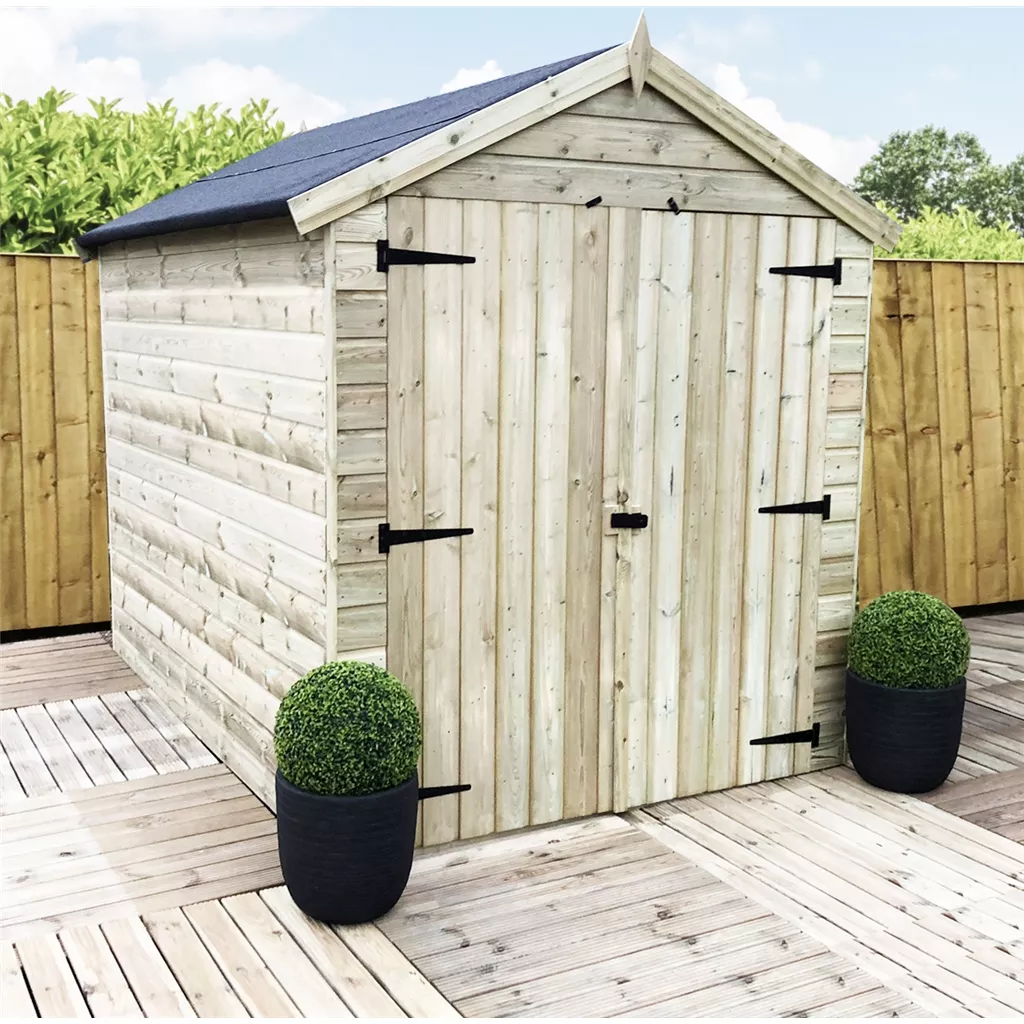 9 x 6 Premier Pressure Treated T&G Apex Shed – Higher Eaves, Double Door