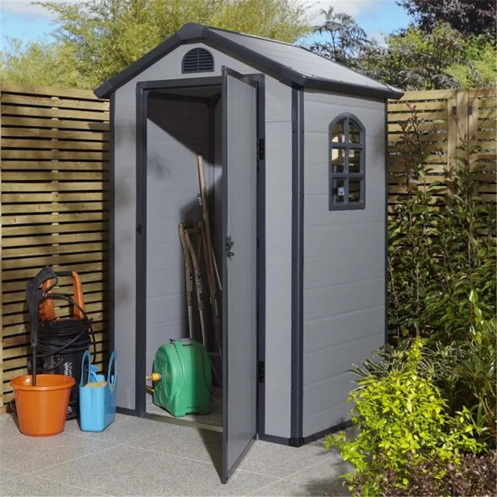 4ft x 3ft Deluxe Stratton Plastic Shed Single Door Apex Shed With Assembly - Light Grey