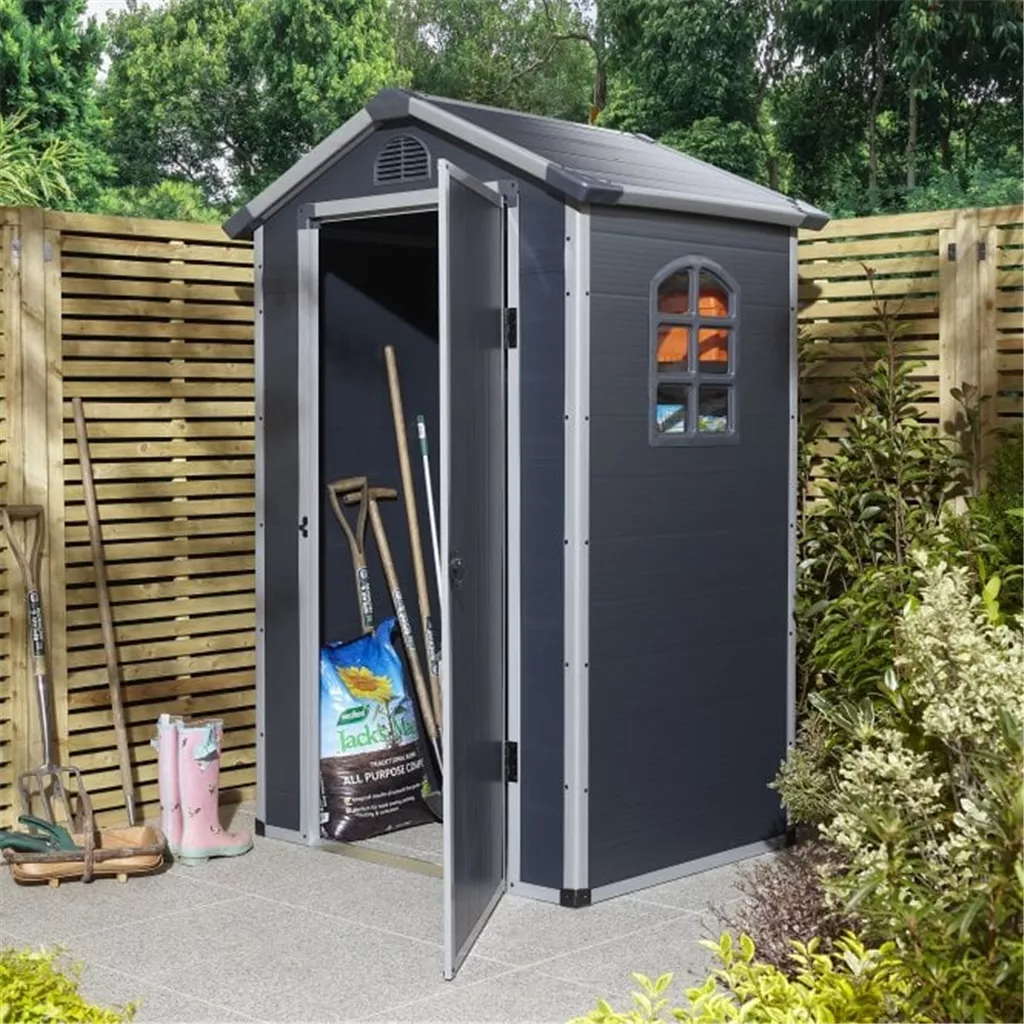 4ft x 3ft Deluxe Stratton Plastic Shed Single Door Apex Shed With Assembly - Dark Grey
