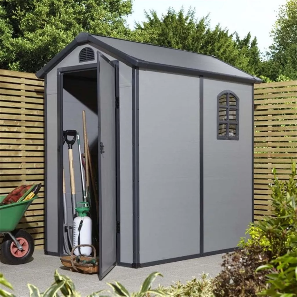 4ft x 6ft Deluxe Stratton Plastic Shed Single Door Apex Shed With Assembly - Light Grey